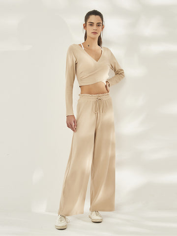 Moss Rose Rib Knit Wide Pants